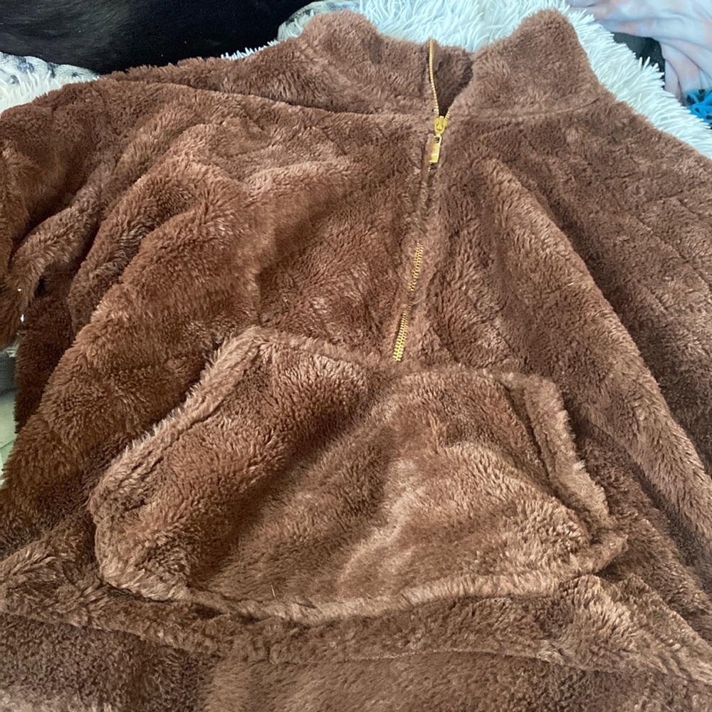 fluffy brown jacket